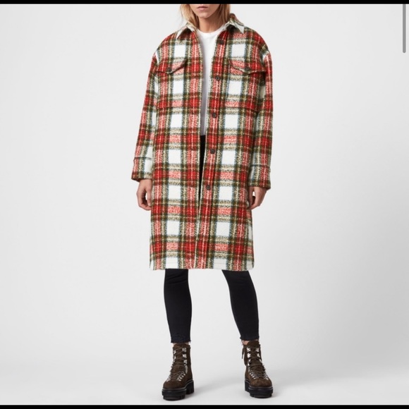 AllSaints Nia Wool Blend Check Coat size 8 - Picture 2 of 7